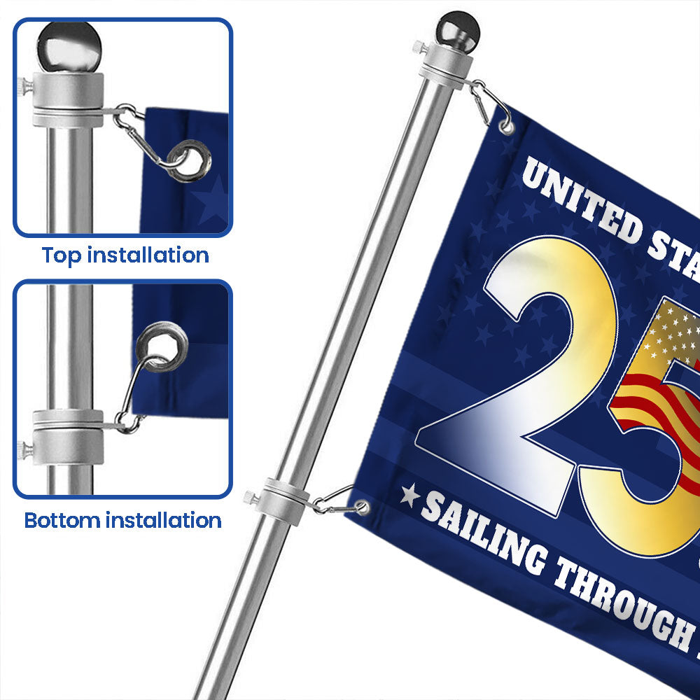 USA 250th Sailing Through History Grommet Flag for Patriotic Navy Decor