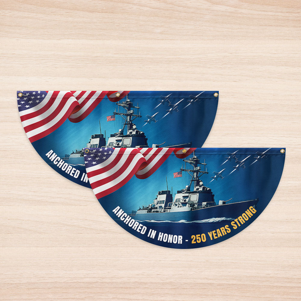 America 250th Anniversary Anchored in Honor Patriotic Navy Fan Flag