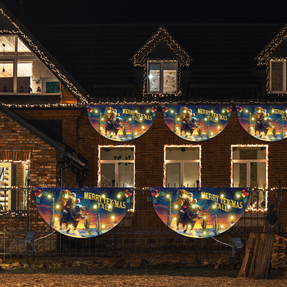Merry Tex-Mas Y’all Flag | Cowboy Solar LED Fan Flag for Holiday Decor