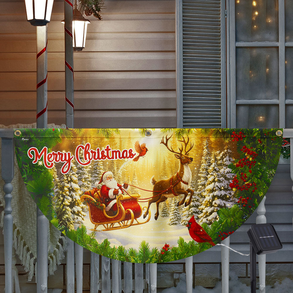 Merry Christmas Santa Claus with Sleigh and Reindeer Cardinal Solar Led Fan Flag
