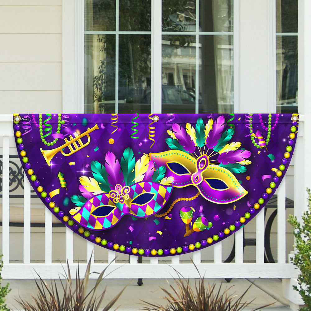 Louisiana Mardi Gras Fan Flag, Masks Beads Fat Tuesday Home Decor