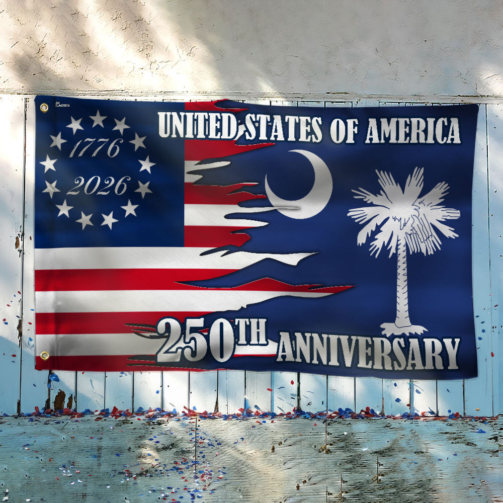SC 250Th Anniversary Flag, 1776 2026 America South Carolina State Grommet Flag