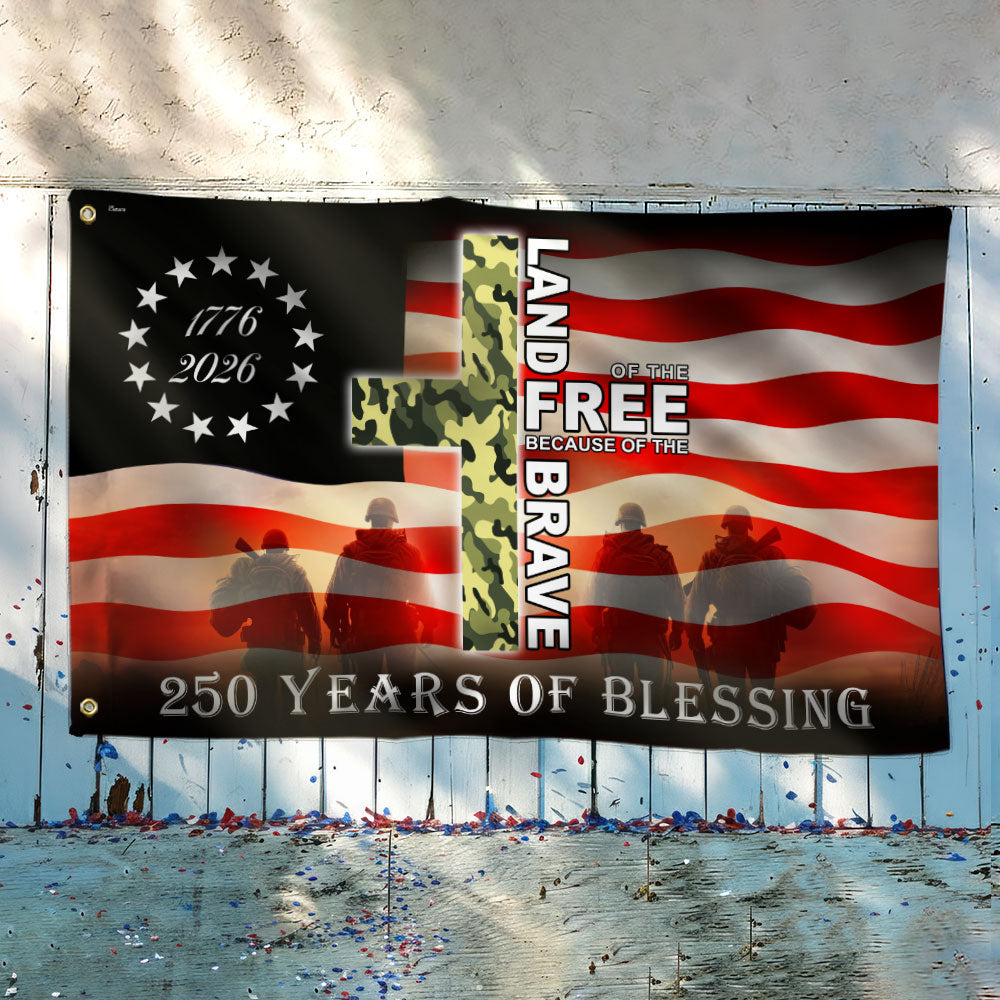 Patriotic 1776 2026 Land of the Free 250 Years of Blessing Grommet Flag