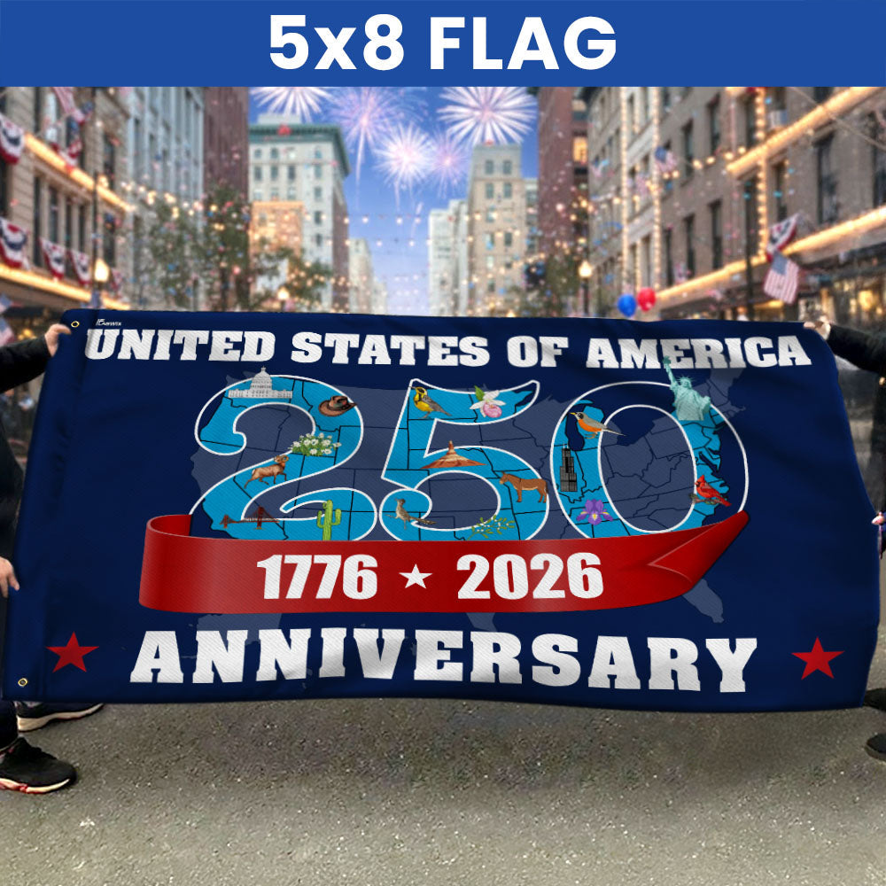 America 250th Anniversary Flag, Patriotic 1776 2026 USA Map Grommet Flag
