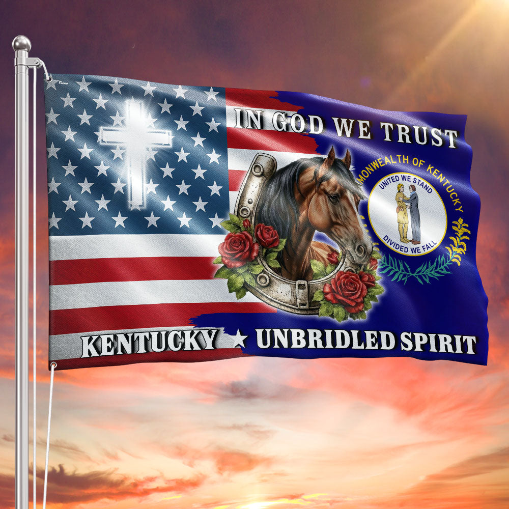 America KY In God We Trust American Grommet Flag, Kentucky Unbridled Spirit 250 Years Decor