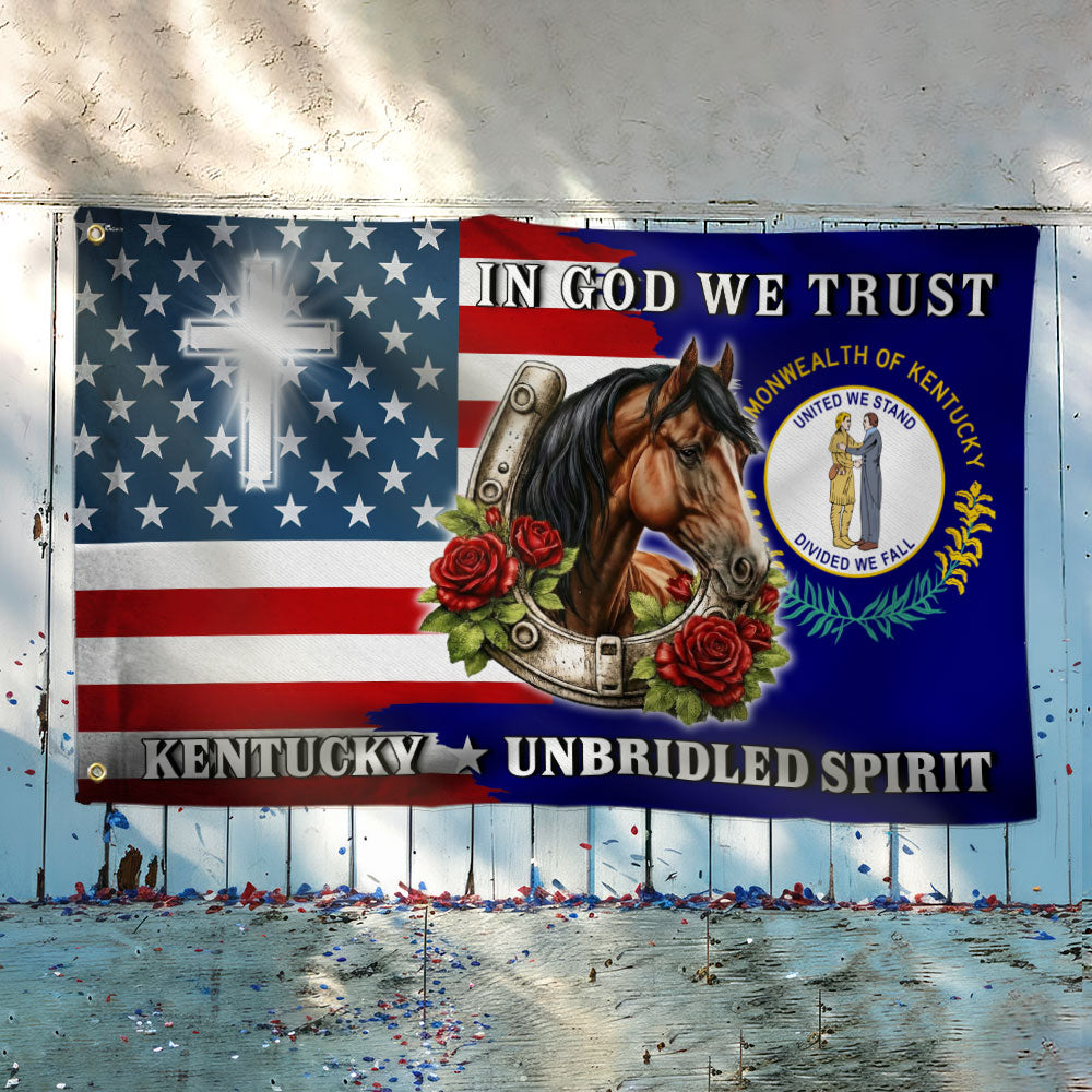 America KY In God We Trust American Grommet Flag, Kentucky Unbridled Spirit 250 Years Decor