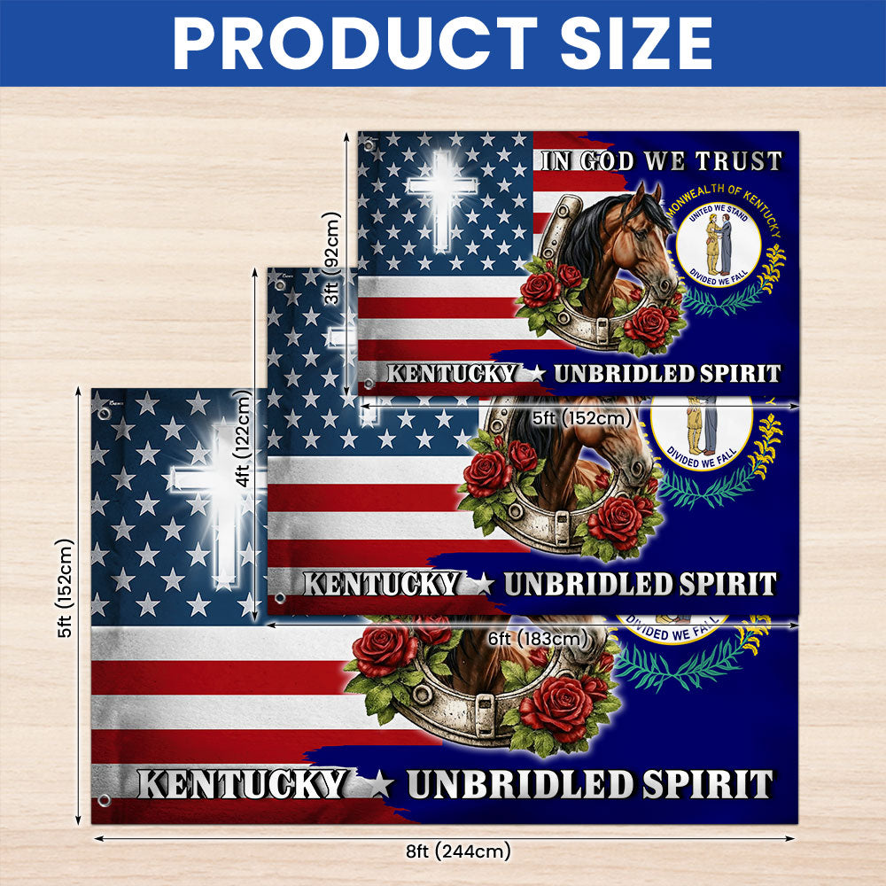 America KY In God We Trust American Grommet Flag, Kentucky Unbridled Spirit 250 Years Decor