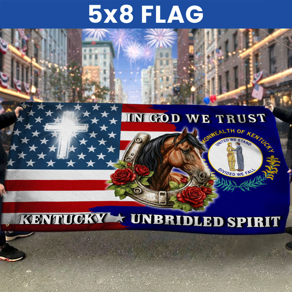 America KY In God We Trust American Grommet Flag, Kentucky Unbridled Spirit 250 Years Decor