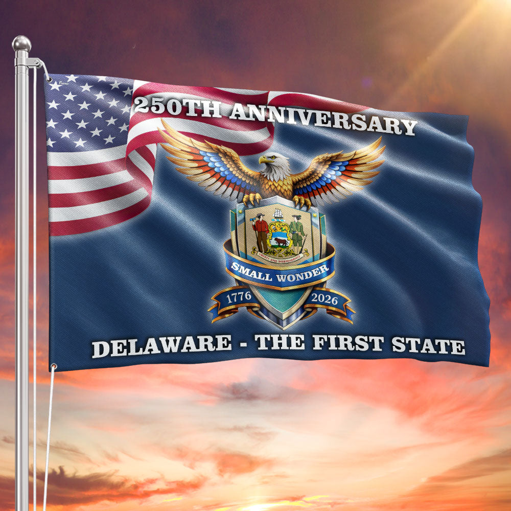 250 Years USA The First State Grommet Flag, Delaware Small Wonder Patriotic Decor