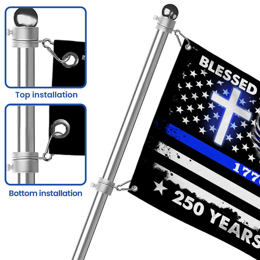 250 Years Police Thin Blue Line Flag, Blessed Peacemakers 1776 2026 Grommet Flag