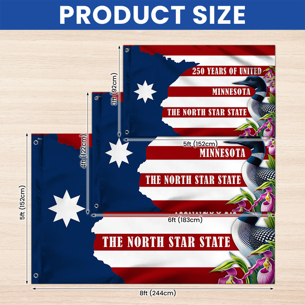 Patriotic Minnesota Flag, America The North Star State 250 Years Grommet Flag