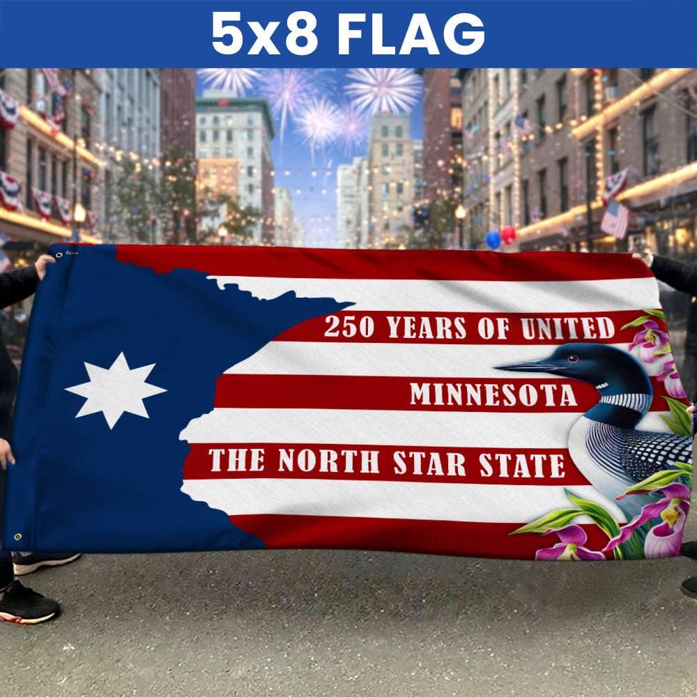 Patriotic Minnesota Flag, America The North Star State 250 Years Grommet Flag