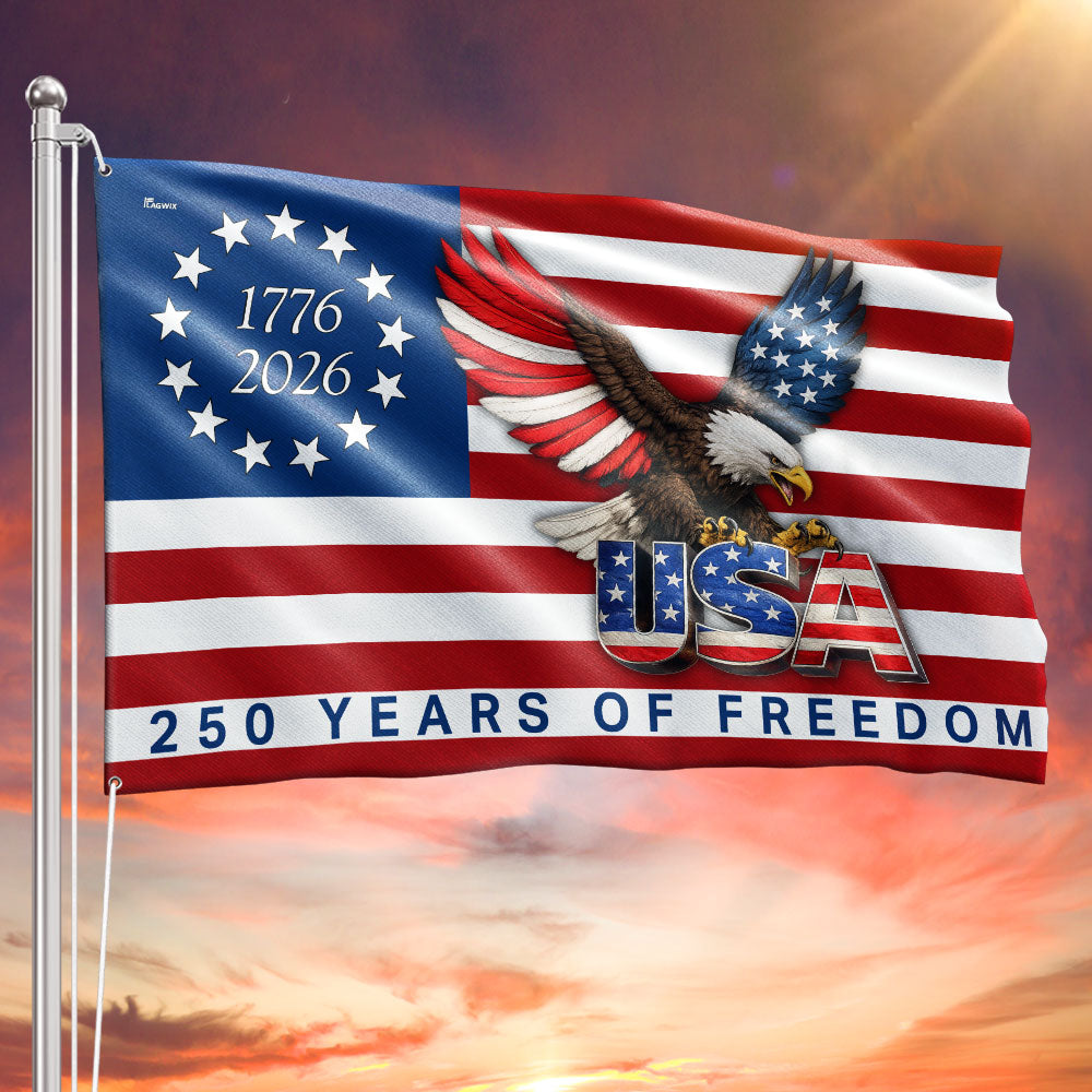 250 Years of Freedom American Patriot Flag, Betsy Ross 1776 2026 Grommet Flag