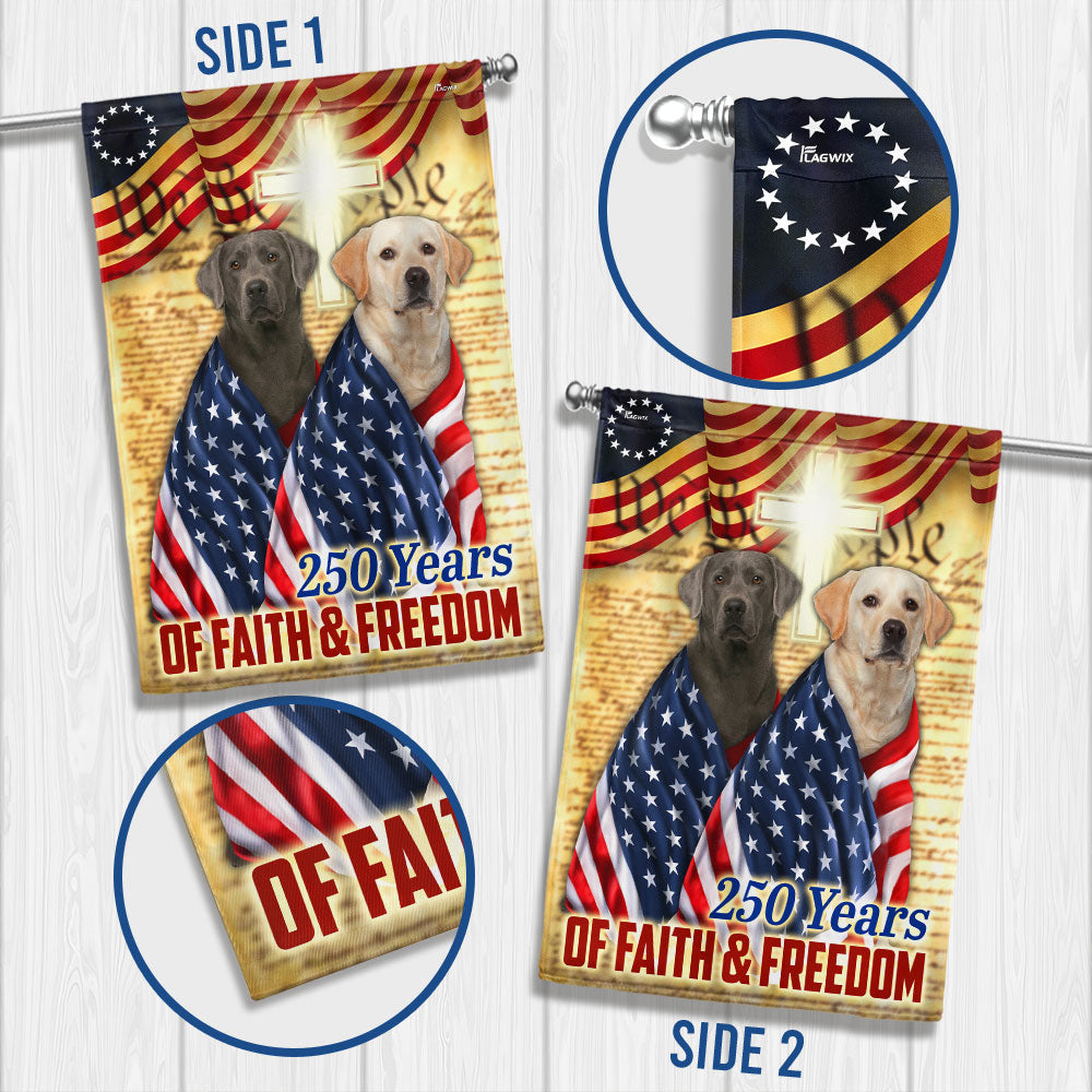 250 Years Patriotic Yellow and Silver Labrador Dog American Flag
