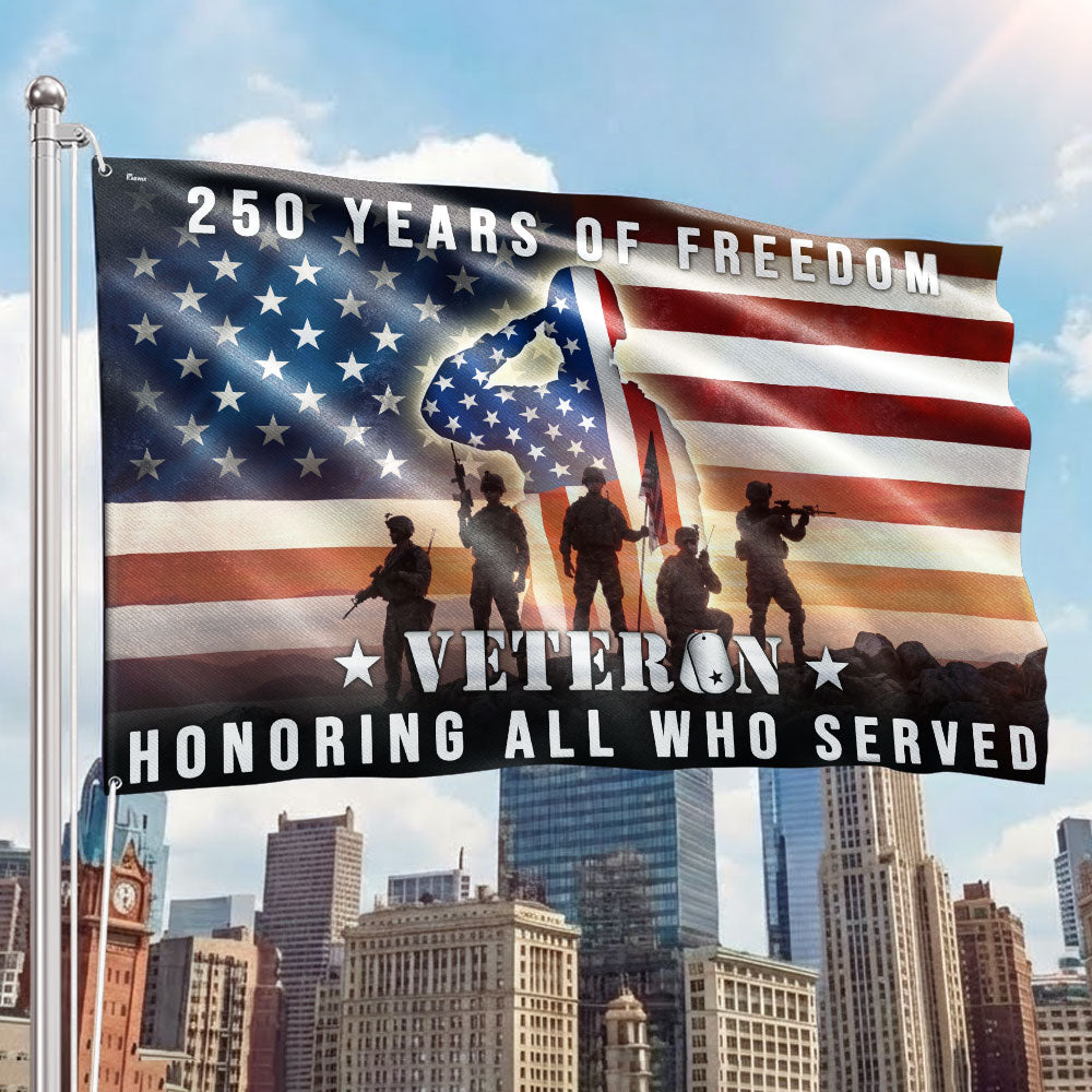 250 Years of Freedom American Flag, Honoring All Who Served Veterans Grommet Flag