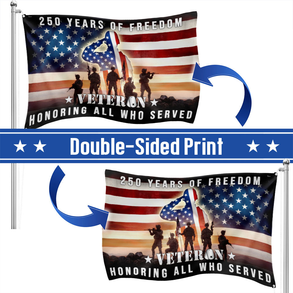 250 Years of Freedom American Flag, Honoring All Who Served Veterans Grommet Flag
