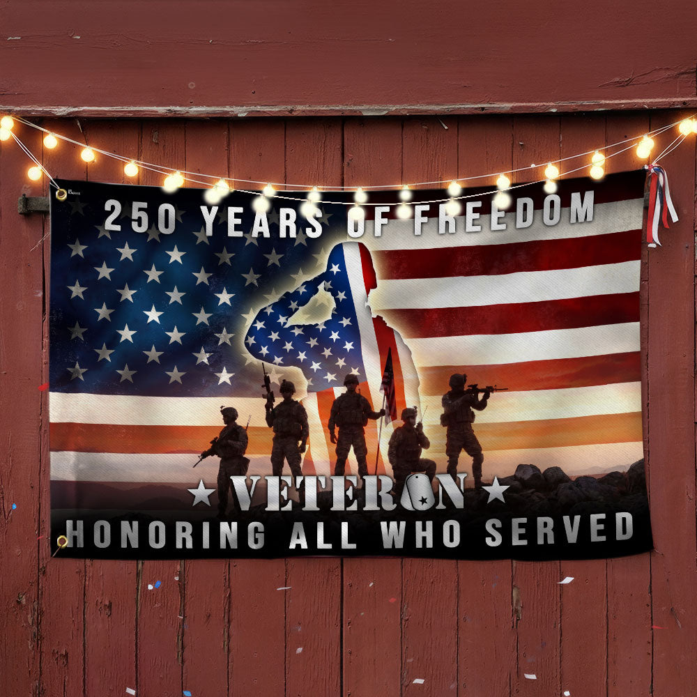 250 Years of Freedom American Flag, Honoring All Who Served Veterans Grommet Flag