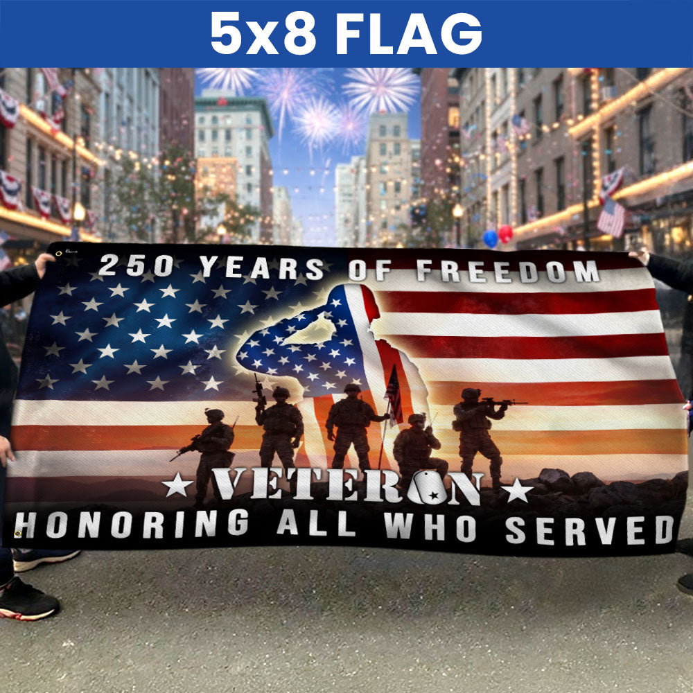 250 Years of Freedom American Flag, Honoring All Who Served Veterans Grommet Flag