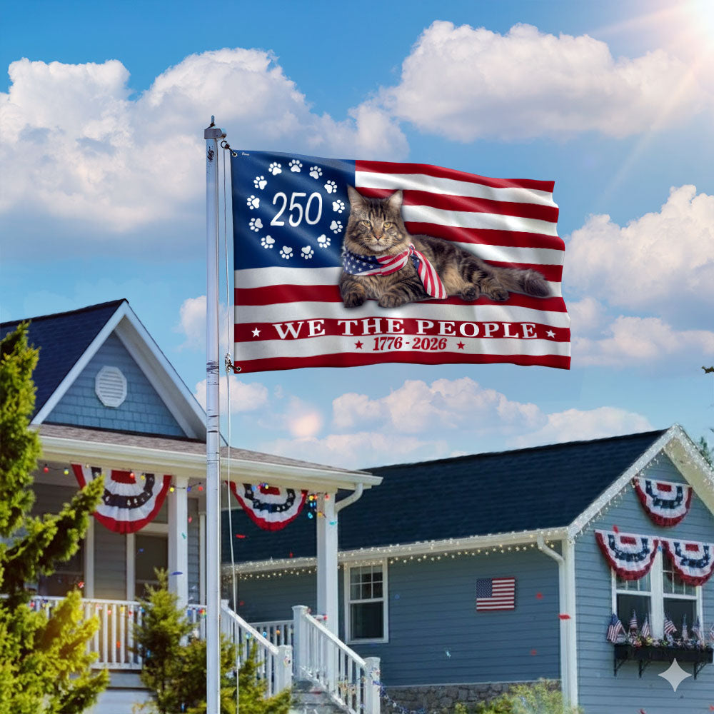 Flagwix Patriotic Cat Flag, 250 Years Maine Coon Cat 1776 2026 Grommet Flag