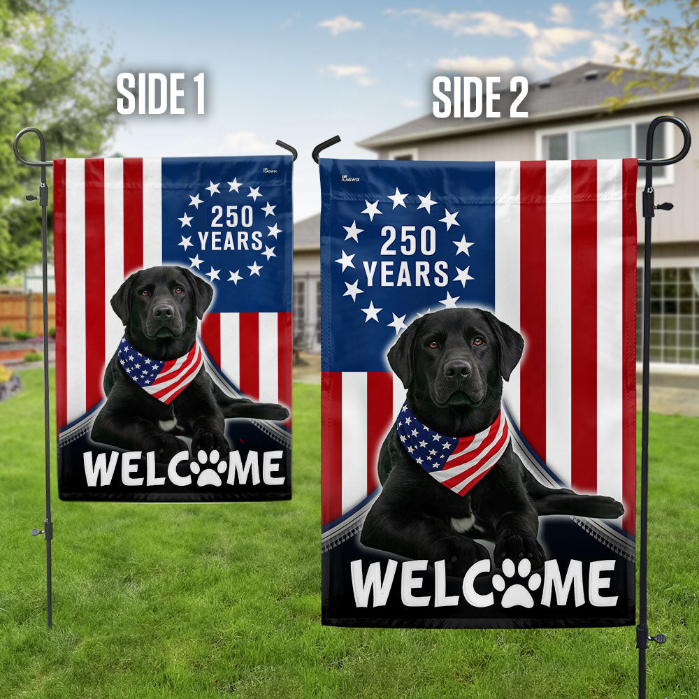 Patriotic Welcome Dog Garden Flag, 250 Years Labrador Retriever Betsy Ross Flag Decor