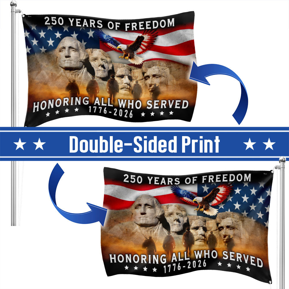 250 Years of Freedom Veterans Grommet Flag, Mt Rushmore 1776 2026 American Flag