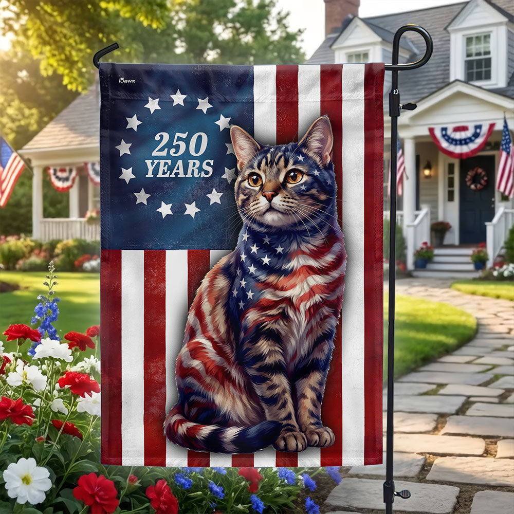 Flagwix Patriotic Cat Garden Flag, 250 Years Betsy Ross Flag Decor for Cat Lover