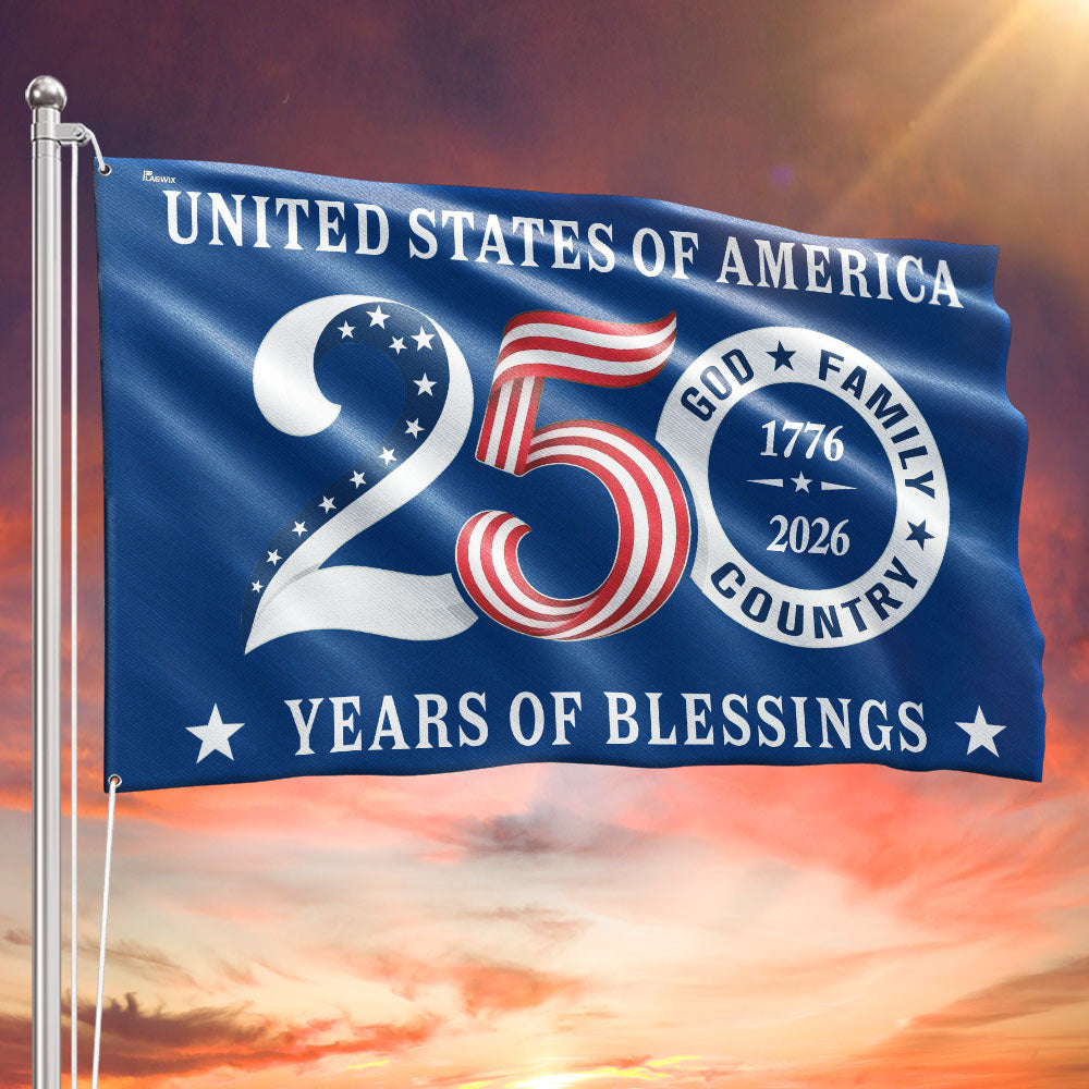 Patriotic 250 Years of Blessings Flag, United States of America 1776 2026 Grommet Flag