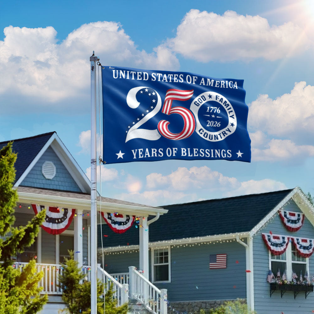 Patriotic 250 Years of Blessings Flag, United States of America 1776 2026 Grommet Flag