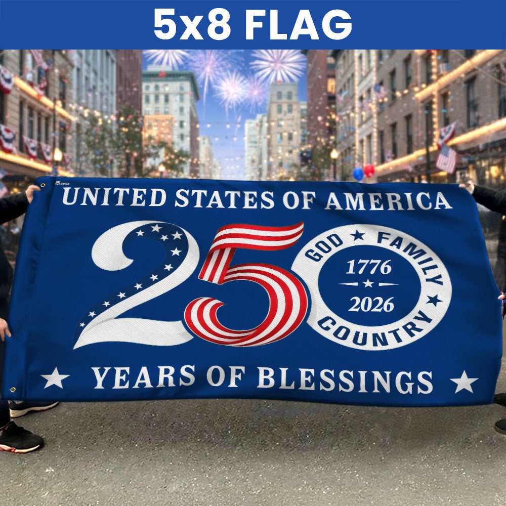 Patriotic 250 Years of Blessings Flag, United States of America 1776 2026 Grommet Flag