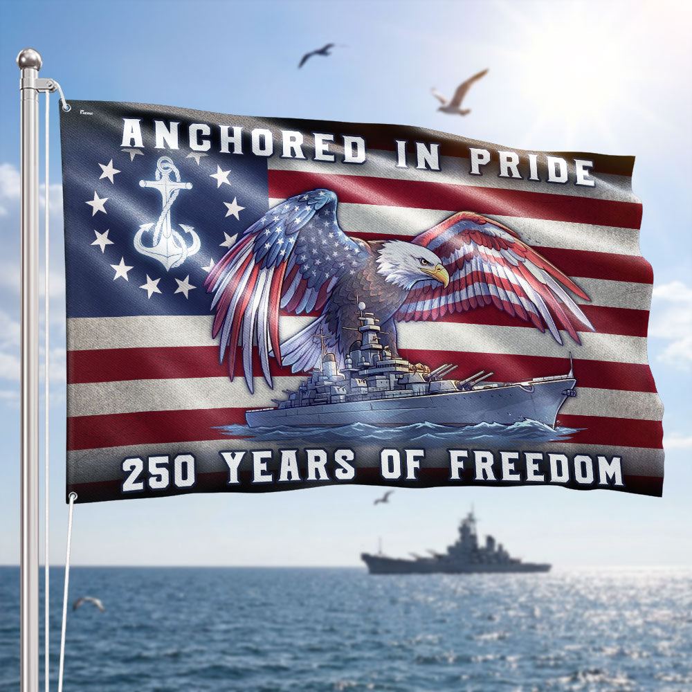 America Navy Flag, 250 Years of Freedom Anchored in Pride Patriotic Grommet Flag