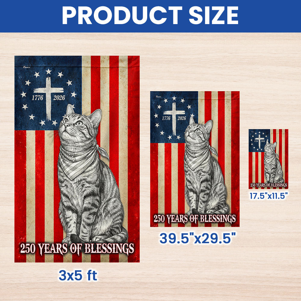 Flagwix Christian Patriotic Cat Garden Flag, 250 Years of Blessings Flag Decor for Cat Lover