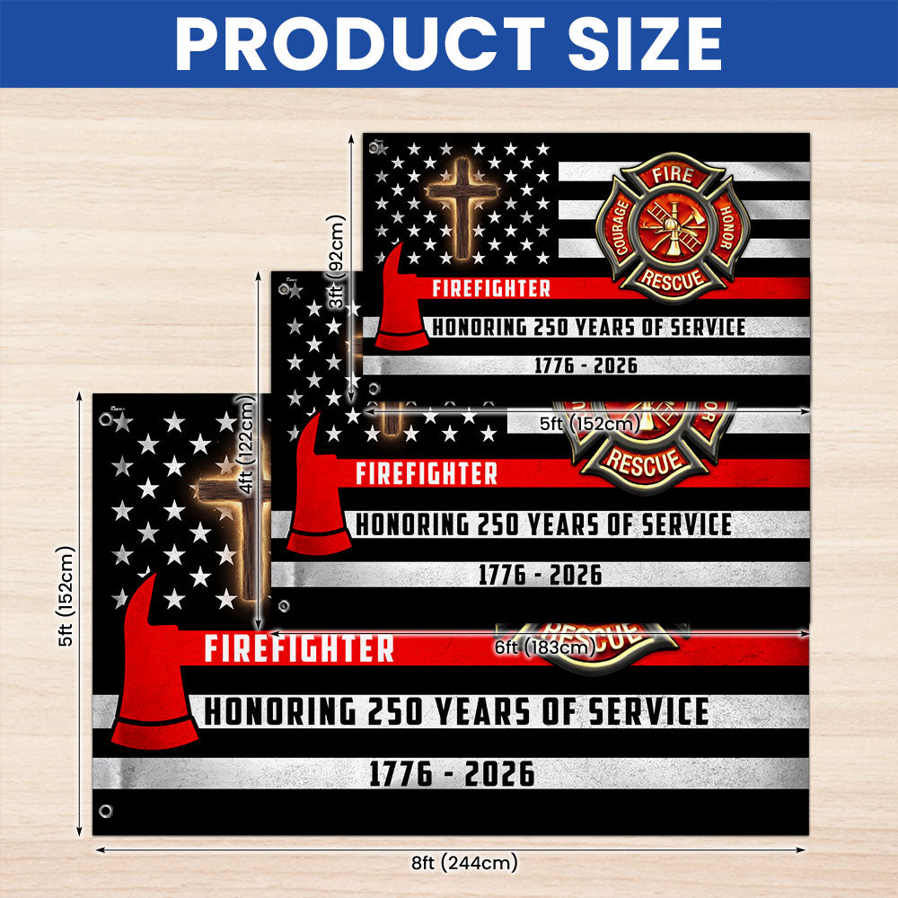 Patriotic Firefighter Cross Grommet Flag, Honoring 250 Years American Flag