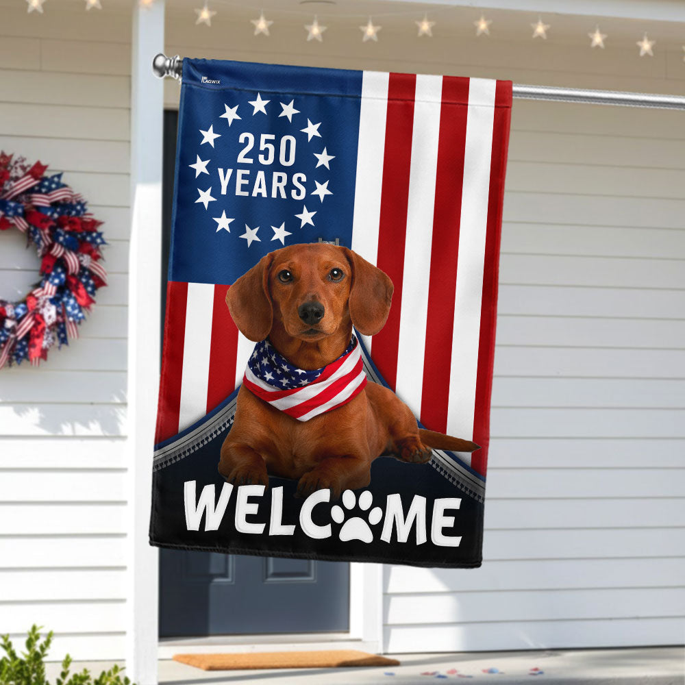 Patriotic Welcome Dog Garden Flag, 250 Years Dachshund Betsy Ross Flag Decor