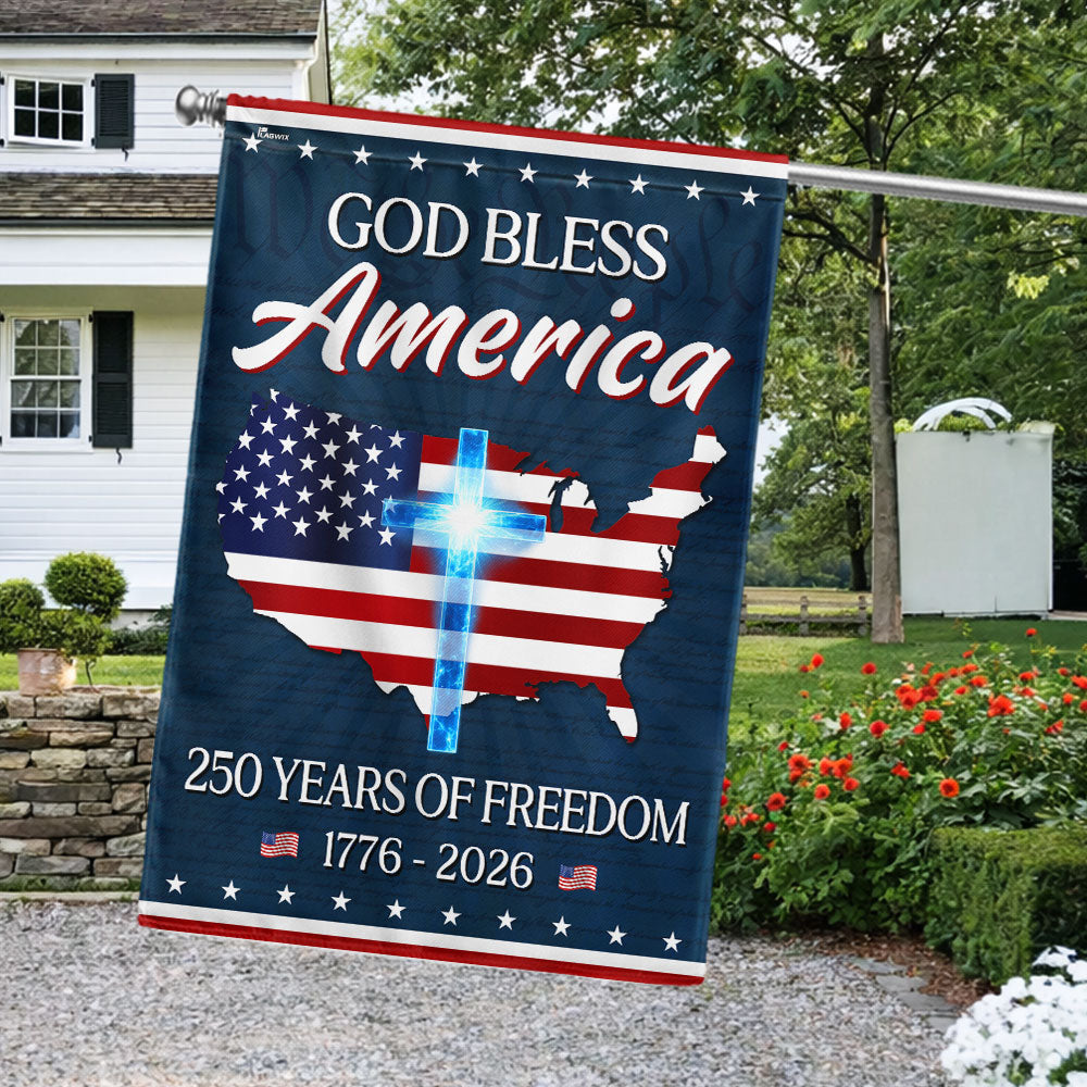 God Bless America Map Flag, 250 Years Semiquincentennial Christian Flag Decor
