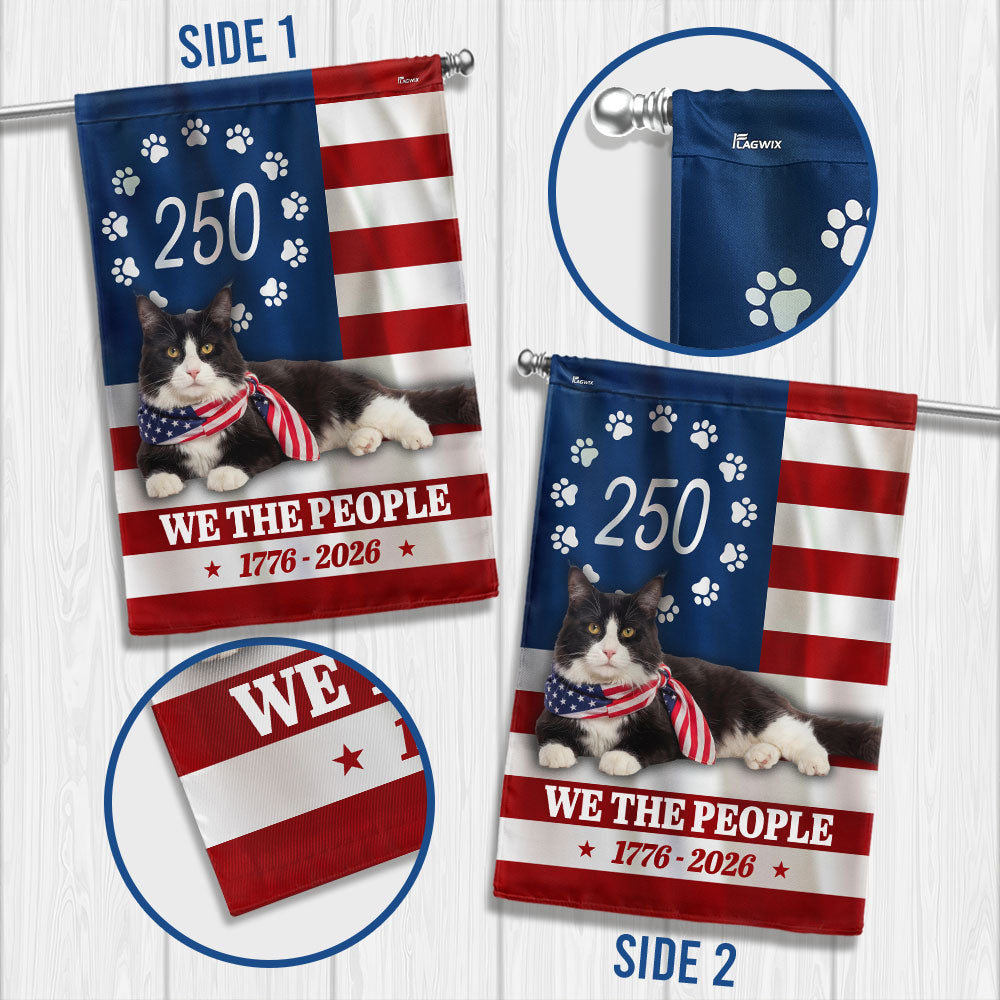 Patriotic American Cat Garden Flag, 250 Years We The People 1776 2026 Flag Decor