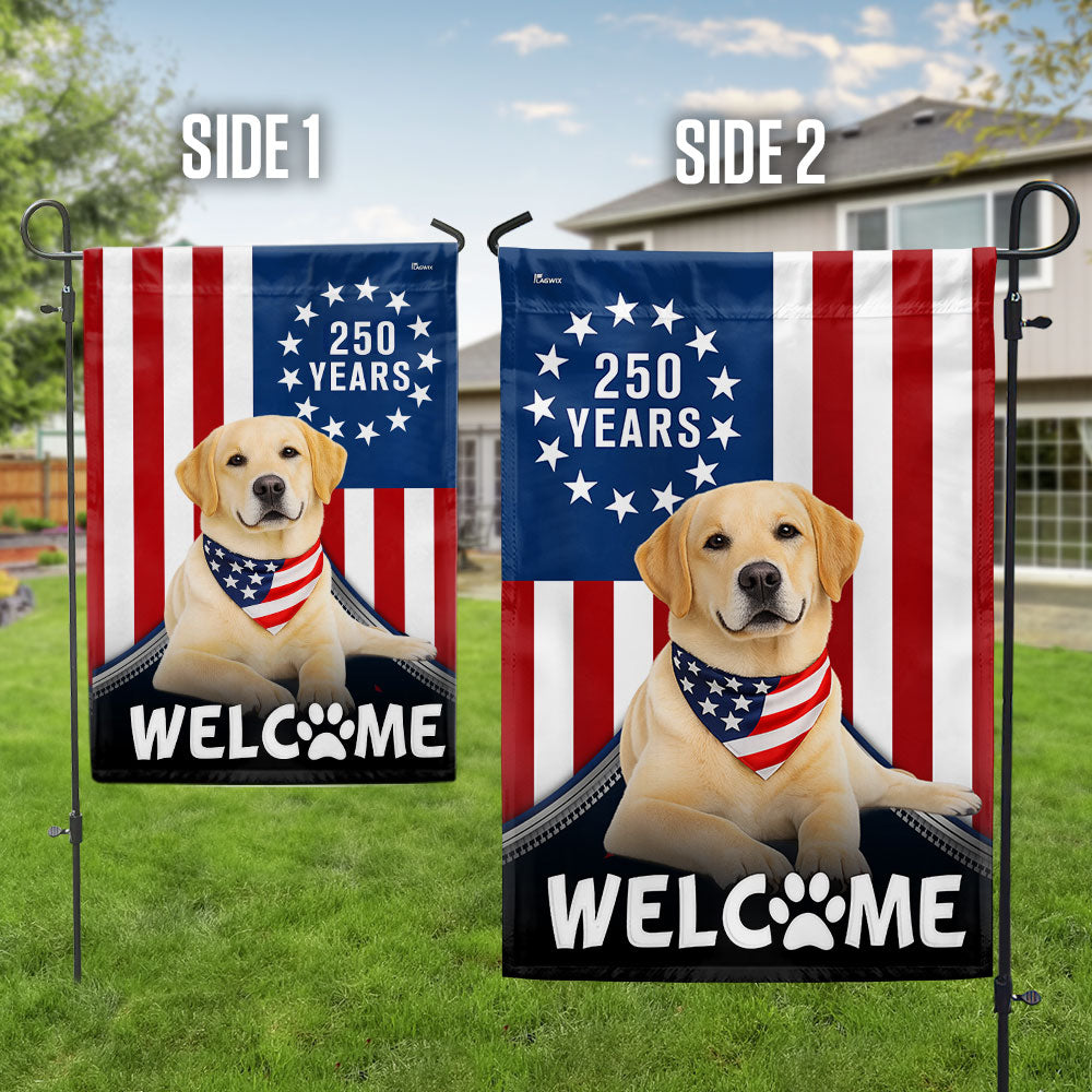 Patriotic Welcome Dog Garden Flag, 250 Years Labrador Retriever Flag Decor for Dog Lovers