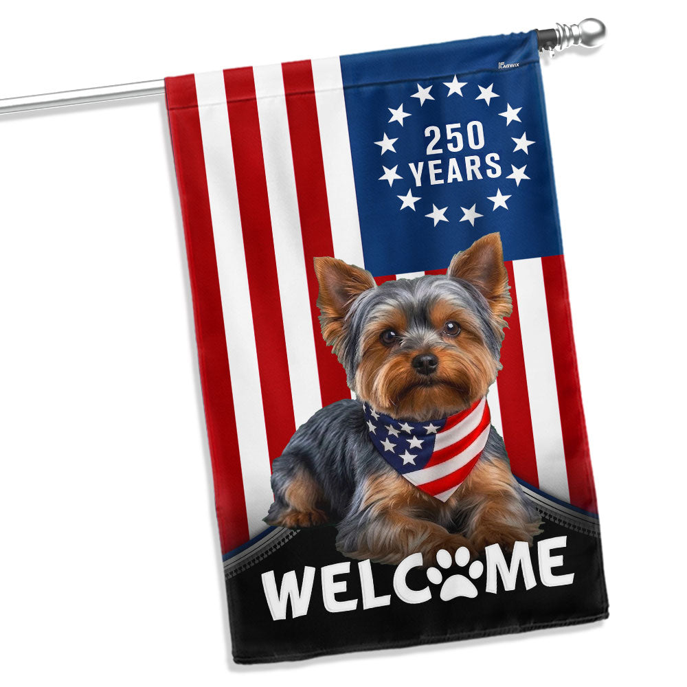 Patriotic Welcome Dog Garden Flag, 250 Years Yorkshire Terrier Flag Decor for Dog Lovers