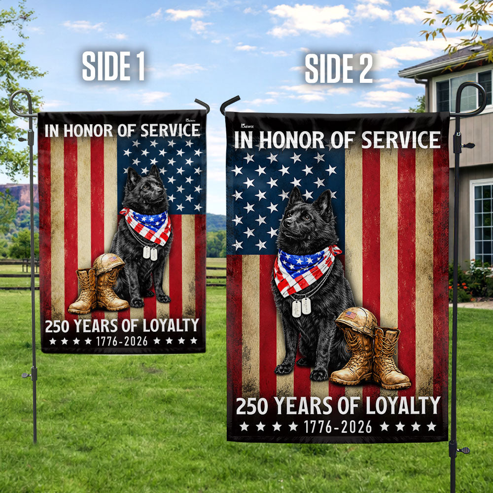 250 Years Patriotic Dog American Garden Flag, US Veteran Schipperke Dog Flag