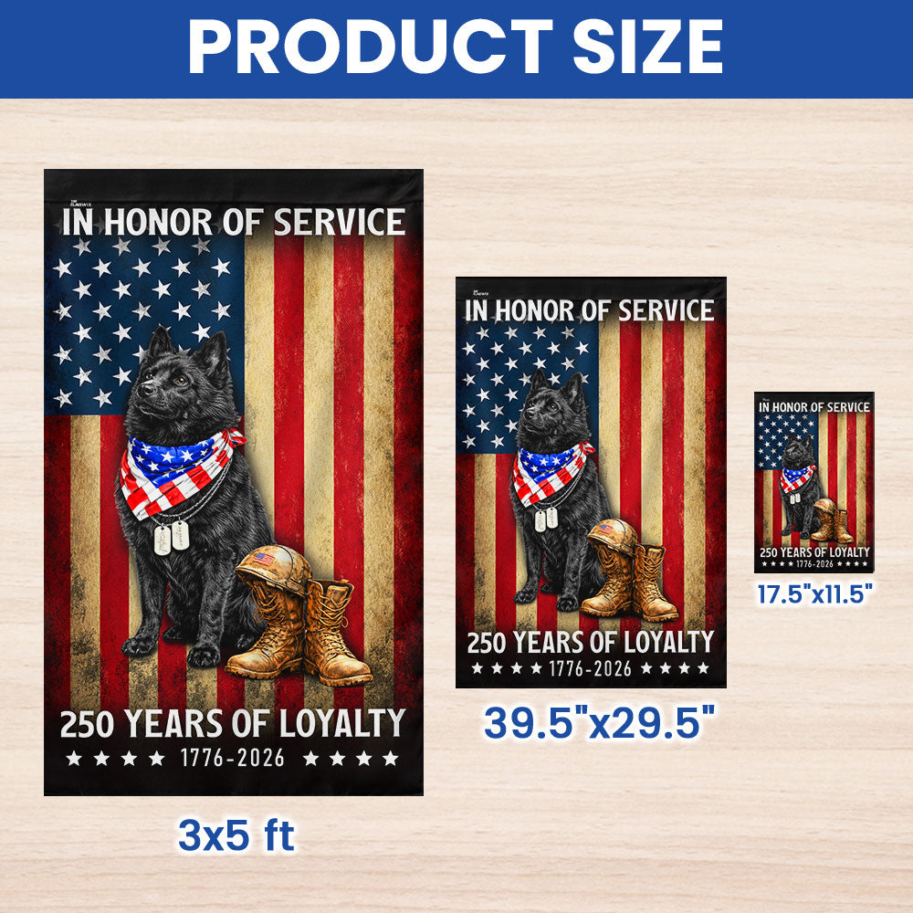250 Years Patriotic Dog American Garden Flag, US Veteran Schipperke Dog Flag