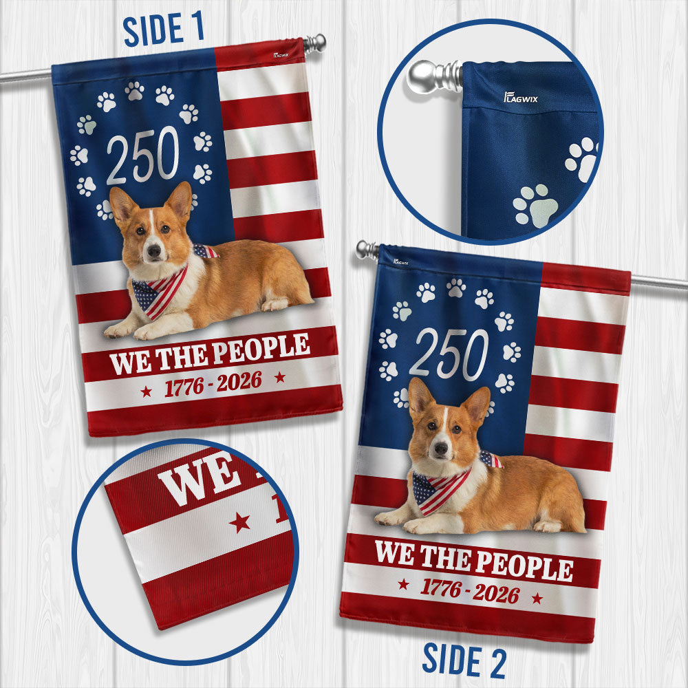 Patriotic Dog American Garden Flag, 250 Years Corgi Dog 1776 2026 Flag