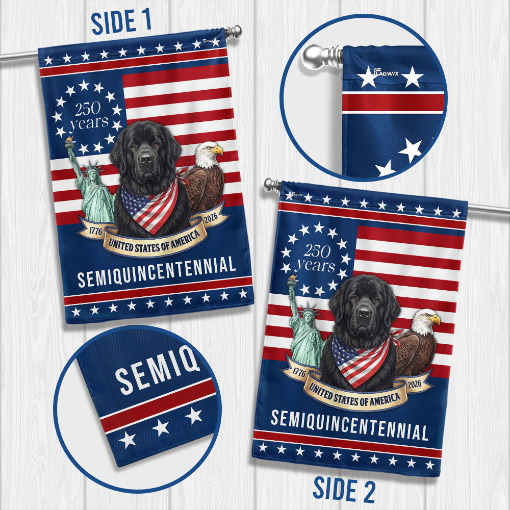 Patriotic Newfoundland Dog Garden Flag, 250 Years American Flag Decor