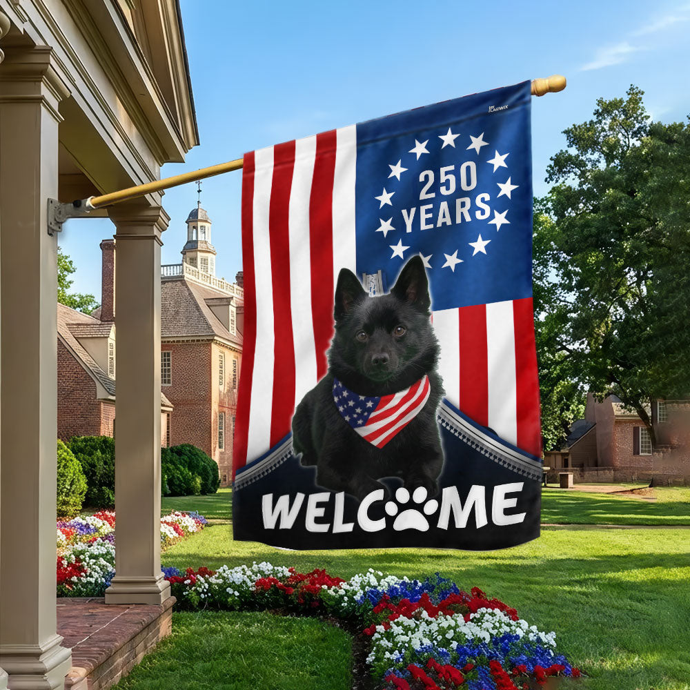Patriotic Welcome Dog Garden Flag, 250 Years Schipperke 1776 2026 Flag Decor