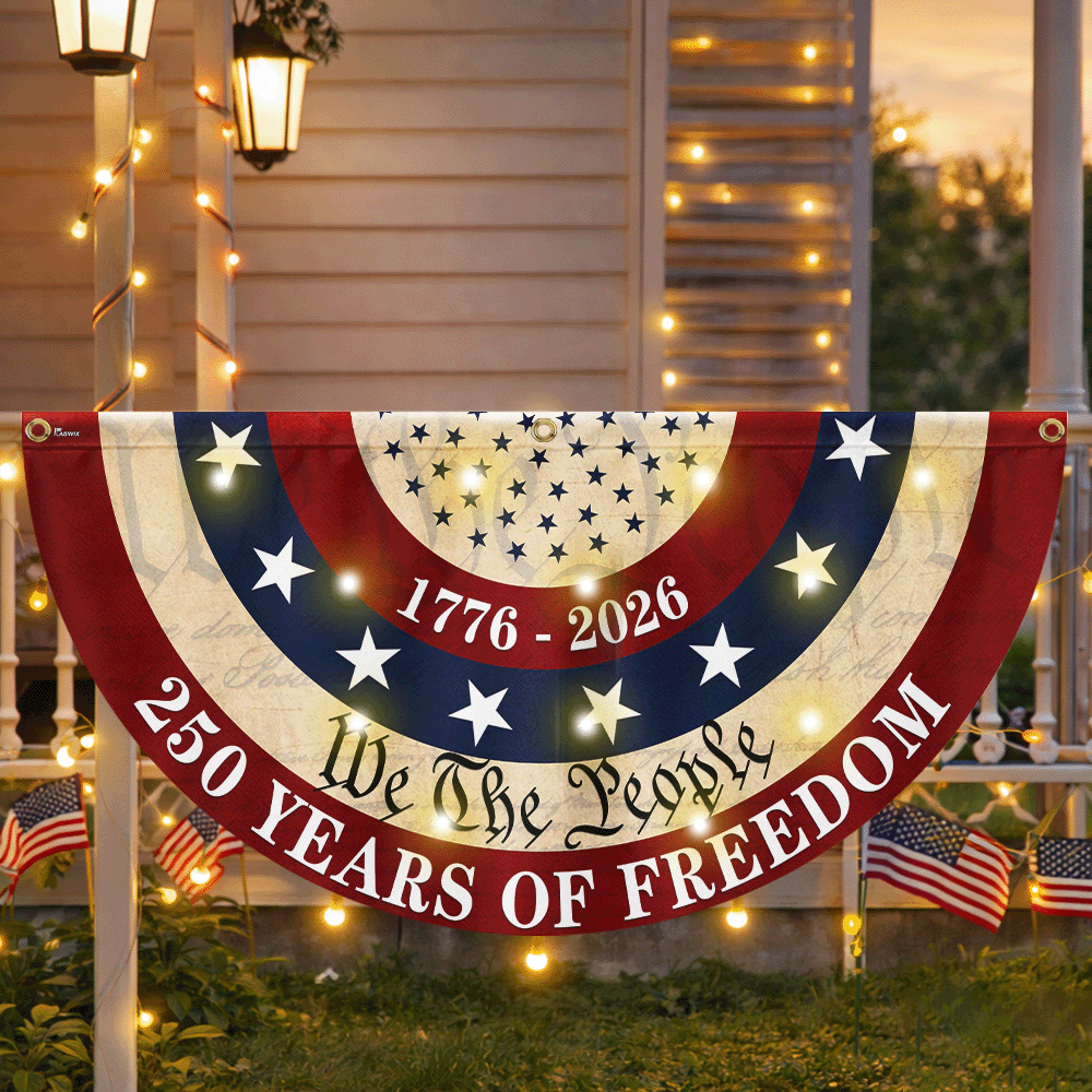 Patriotic American Fan Flag, 250 Years of Freedom 1776 2026 Solar Led Flag Decor