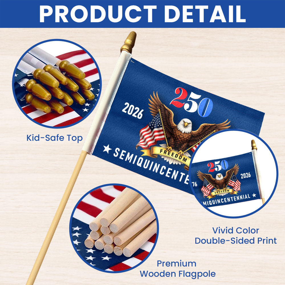 Patriotic American Flag, 250 Years of Freedom 1776 2026 Handheld Flag