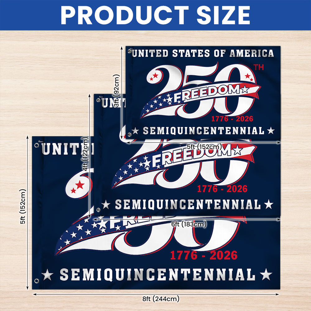 250 Years of Freedom American Flag, Patriotic Anniversary 1776 2026 Grommet Flag