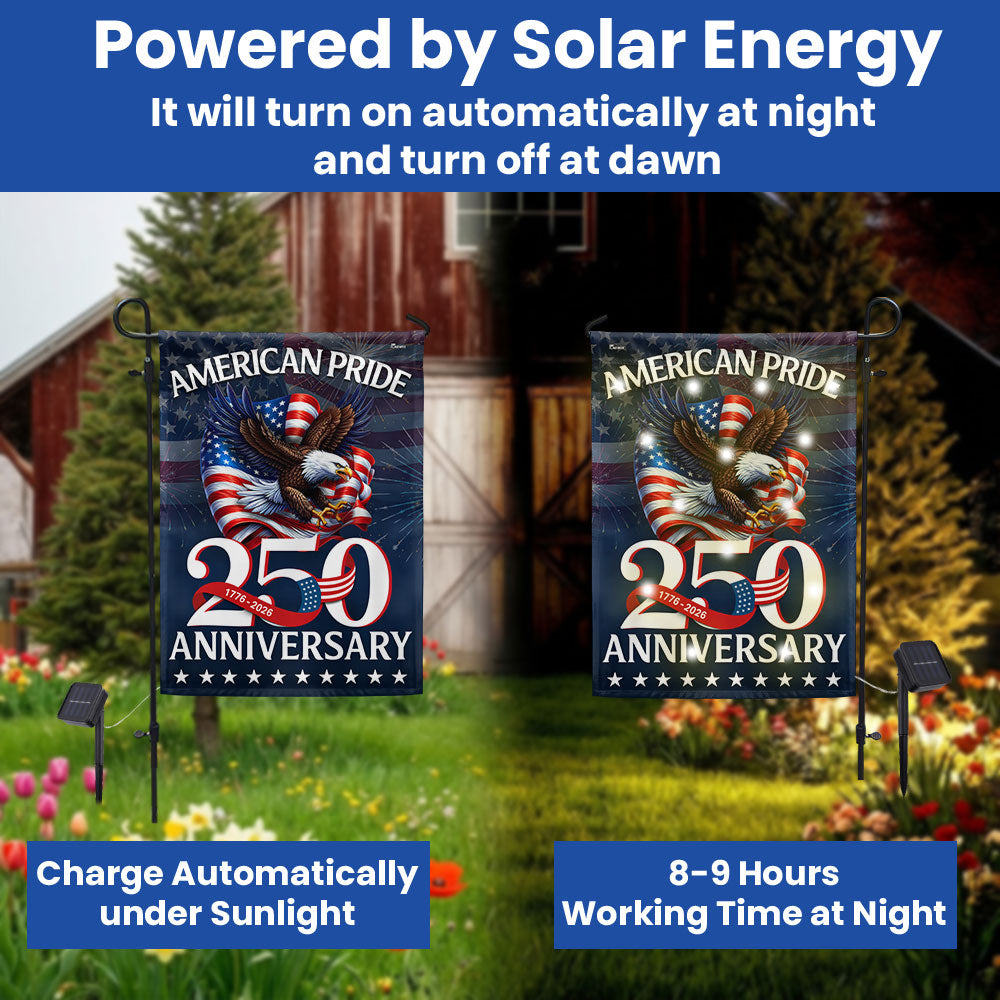 American Pride Flag Decor, Patriotic 250th Anniversary Eagle 1776–2026 Solar LED Flag