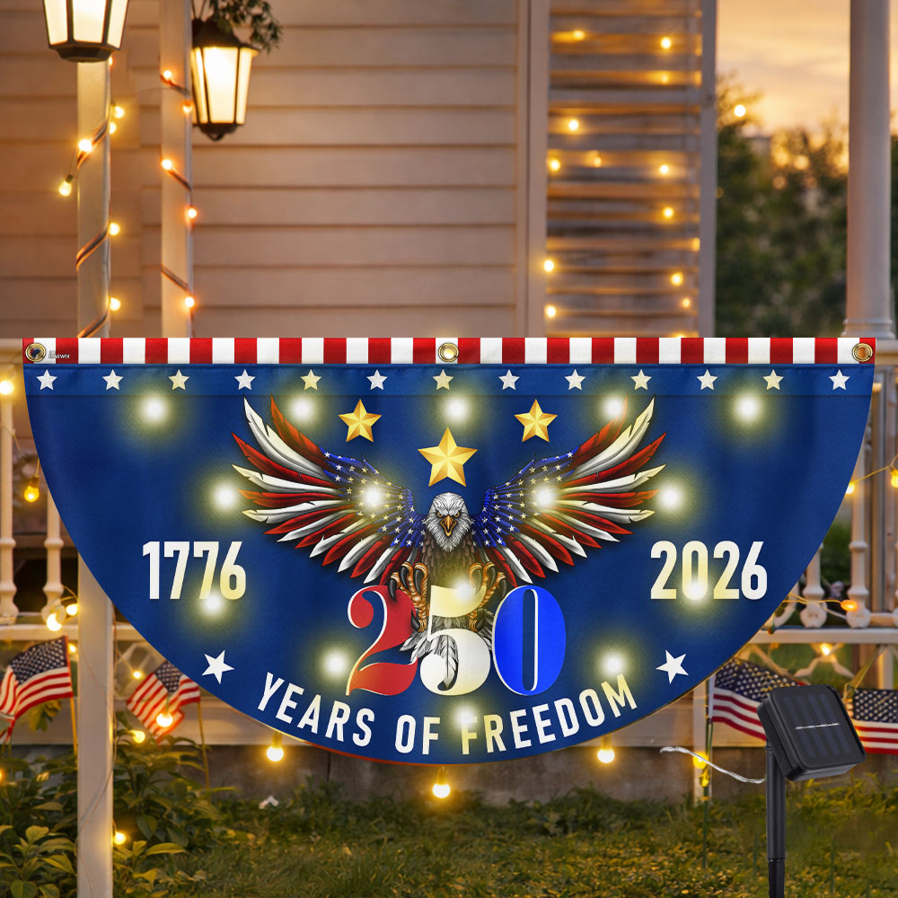 250 Years of Freedom Fan Flag, Patriotic American 1776 2026 Solar LED Flag