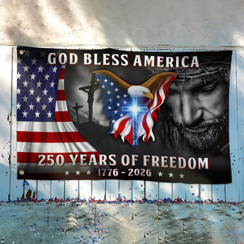 Patriotic Christian 250 Years of Freedom Flag, God Bless America 1776 2026 Grommet Flag