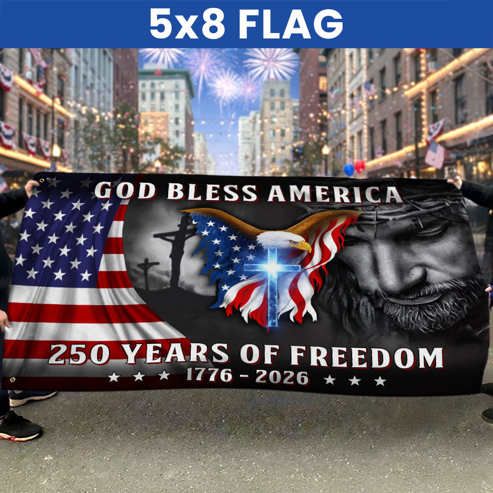 Patriotic Christian 250 Years of Freedom Flag, God Bless America 1776 2026 Grommet Flag
