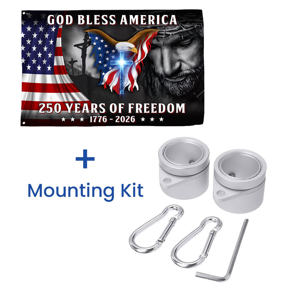 Patriotic Christian 250 Years of Freedom Flag, God Bless America 1776 2026 Grommet Flag